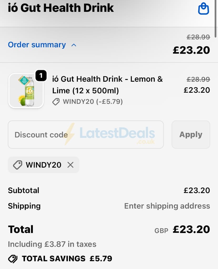 Screenshot of the ió Gut Health Drink discount code working