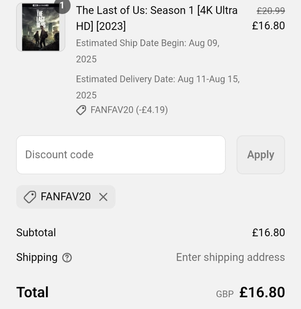 Screenshot of the Warner Bros discount code working