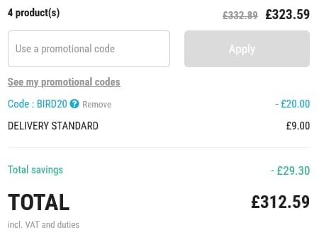Screenshot of the Vinatis discount code working