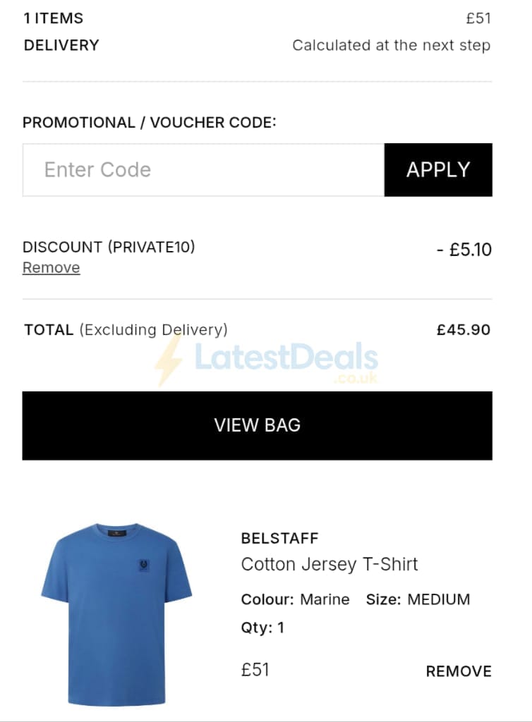 Screenshot of the Jules B discount code working