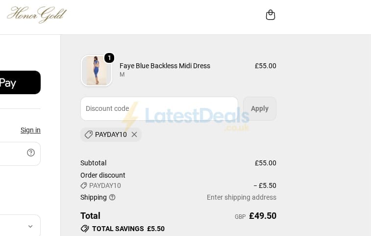 Screenshot of the Honor Gold discount code working