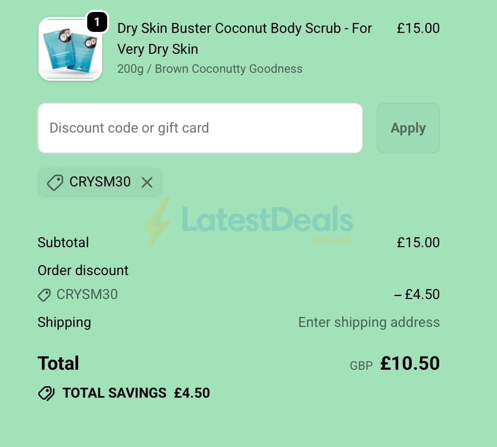 Screenshot of the Grounded Body Scrub discount code working