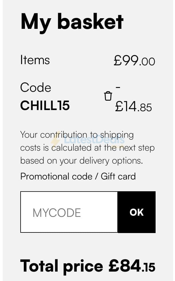 Screenshot of the sweeek discount code working