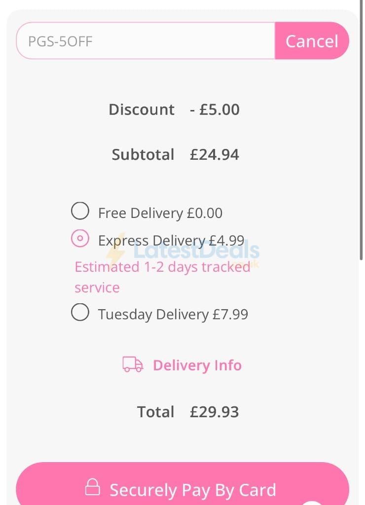 Screenshot of the Personalised Gifts Shop discount code working