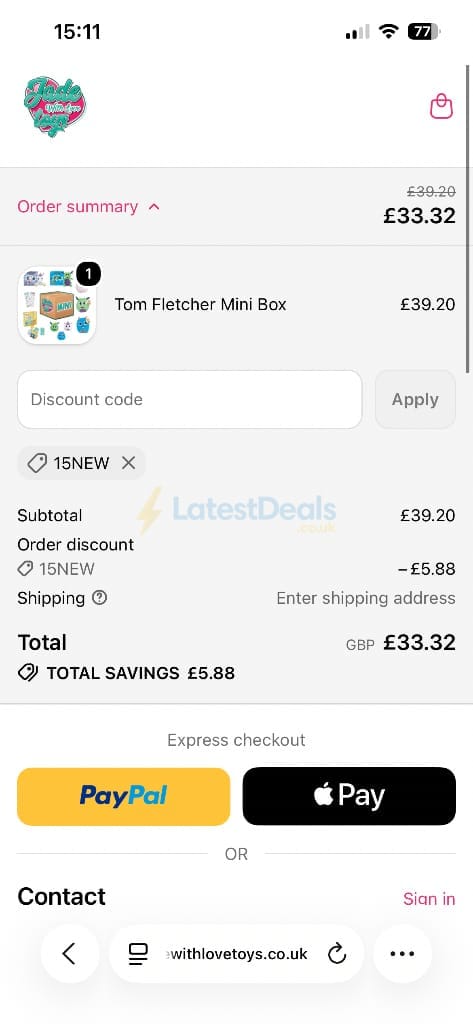 Screenshot of the Jade With Love Toys discount code working