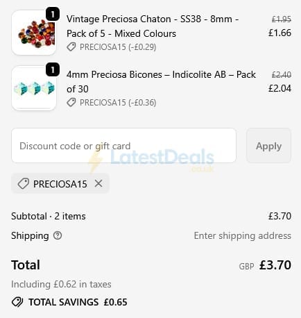 Screenshot of the Spoilt Rotten Beads discount code working