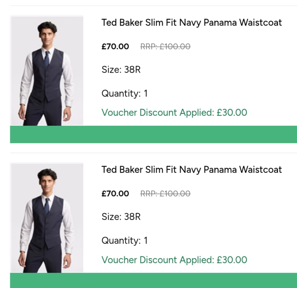 Screenshot of the Suit Direct discount code working