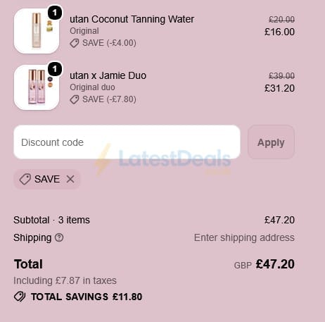 Screenshot of the Utan discount code working