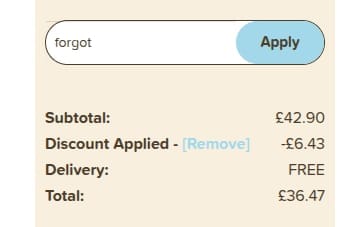 Screenshot of the The Cornish Hamper Store discount code working