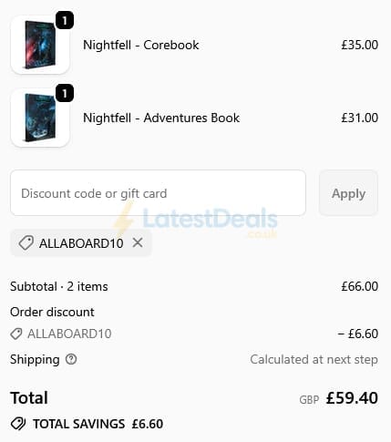 Screenshot of the Modiphius Entertainment discount code working