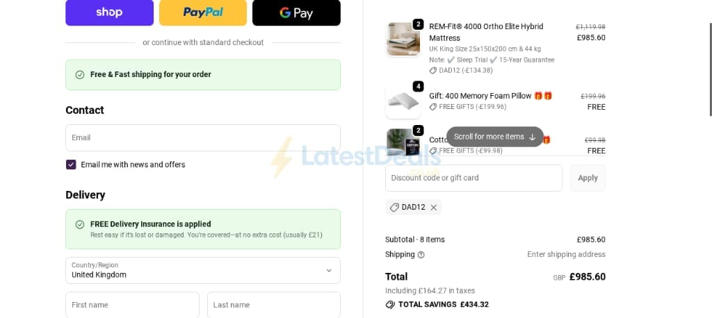 Screenshot of the Rem-fit discount code working