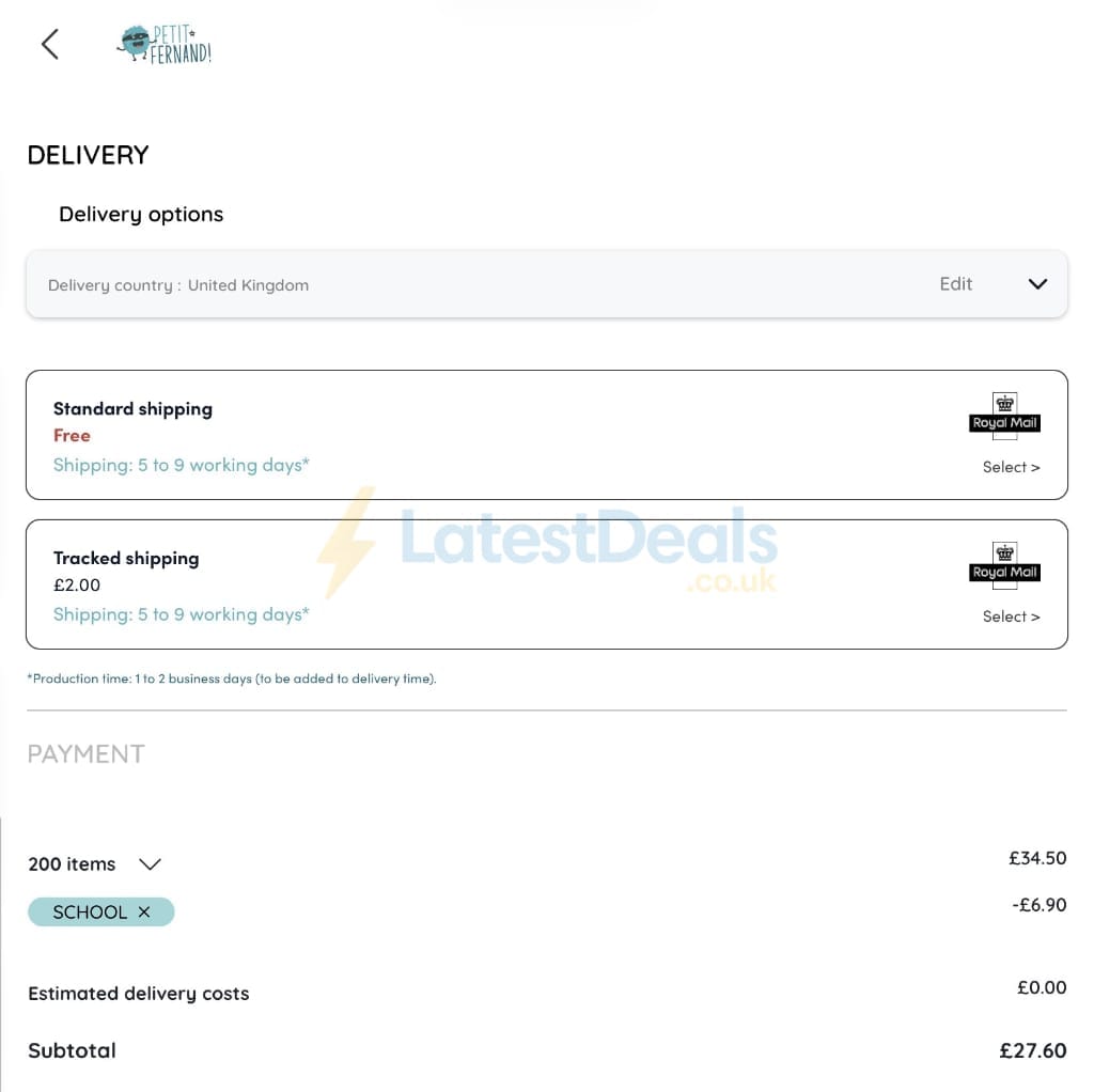 Screenshot of the Petit Fernand discount code working