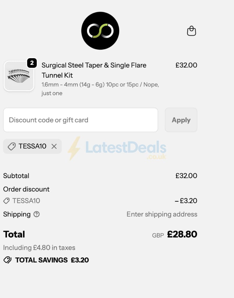 Screenshot of the Stretch It Body Jewellery discount code working