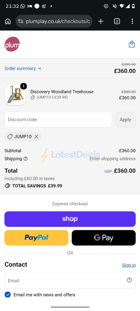 Screenshot of the Plum Play discount code working