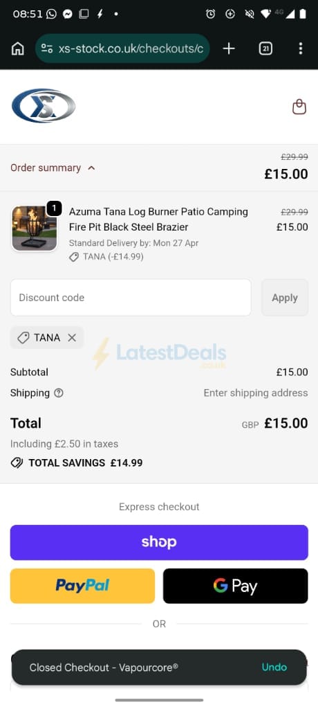 Screenshot of the XS-Stock discount code working