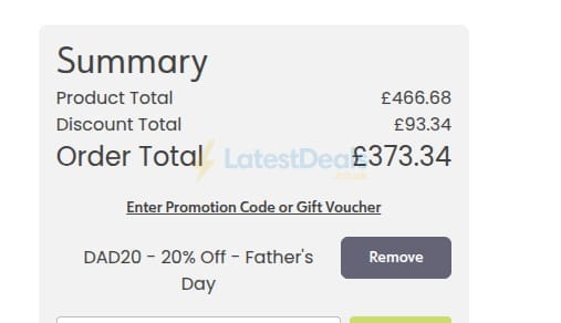 Screenshot of the Order Blinds discount code working