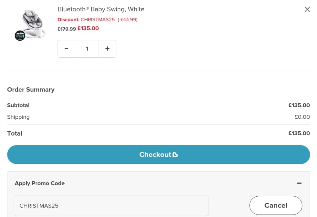 Screenshot of the Munchkin discount code working