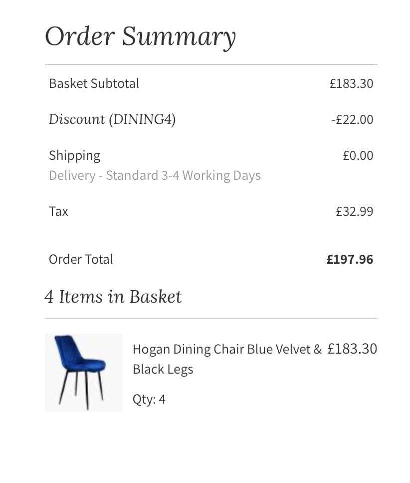 Screenshot of the Lakeland Furniture discount code working