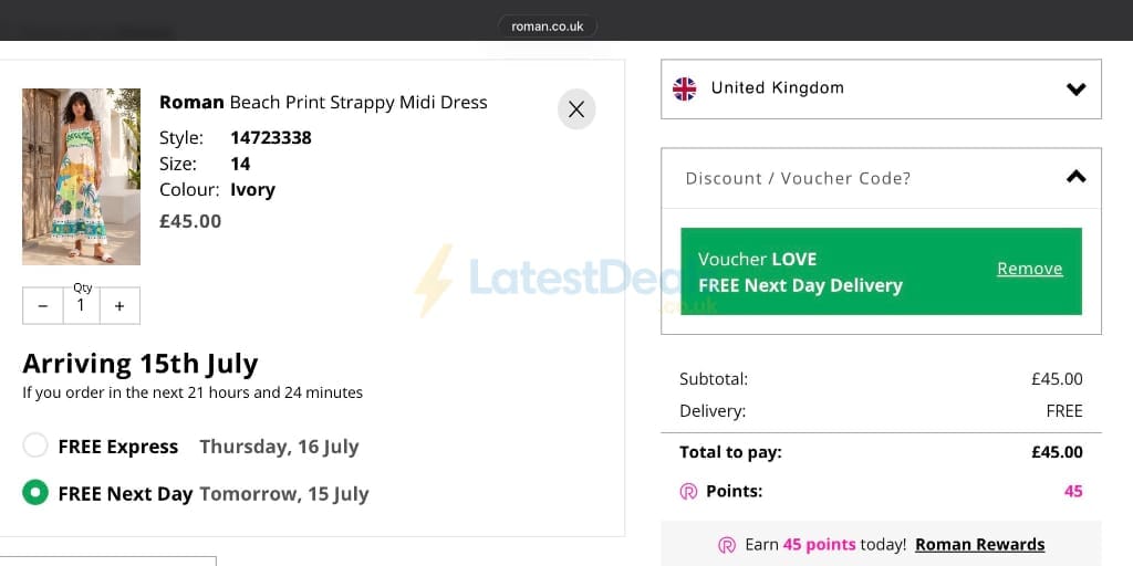 Screenshot of the Roman discount code working