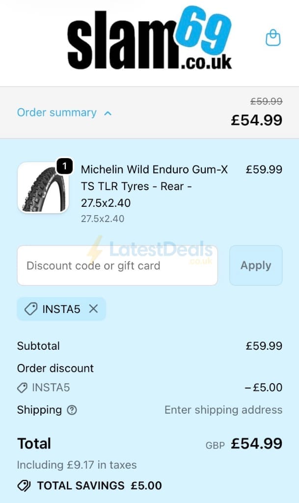 Screenshot of the Slam69 discount code working