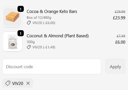 Screenshot of the Keto Hana discount code working