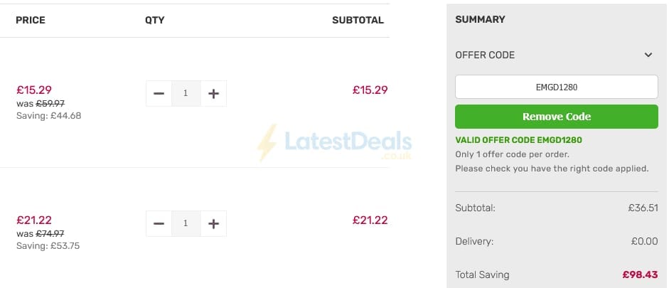 Screenshot of the Gardening Direct discount code working