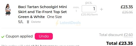 Screenshot of the Secrets Shop UK discount code working