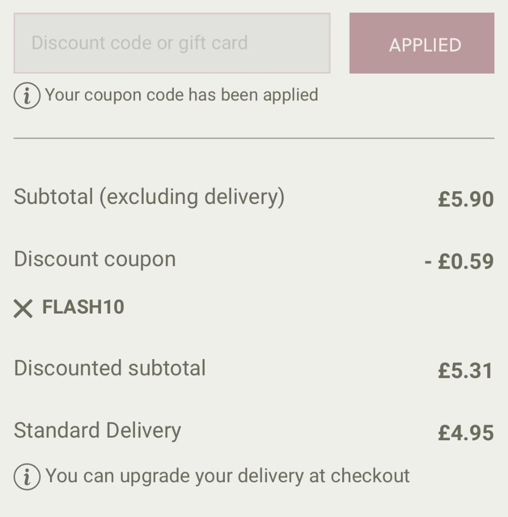 Screenshot of the Melody Maison discount code working