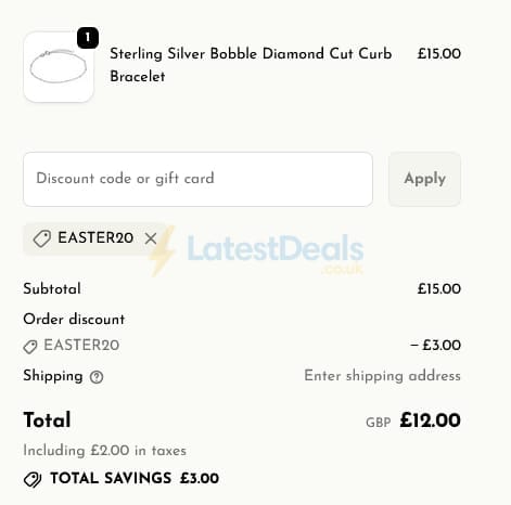 Screenshot of the Jewellery Box discount code working