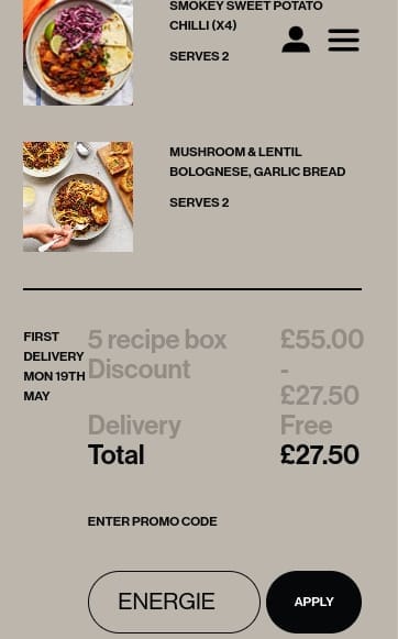 Screenshot of the Grubby discount code working