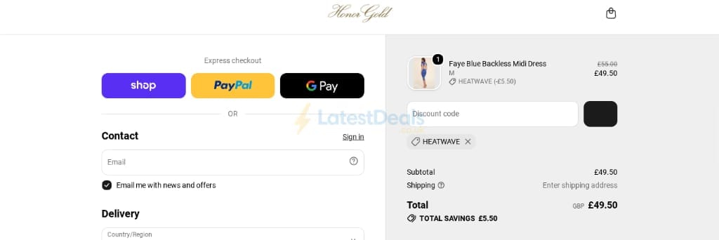 Screenshot of the Honor Gold discount code working