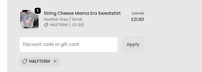 Screenshot of the My Rocking Kids discount code working