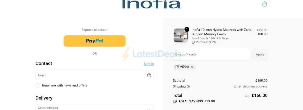Screenshot of the Inofia UK discount code working