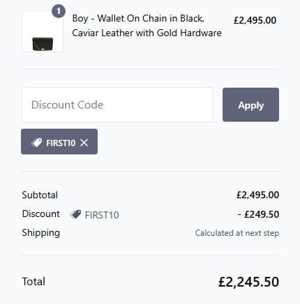 Screenshot of the Handbag Clinic discount code working