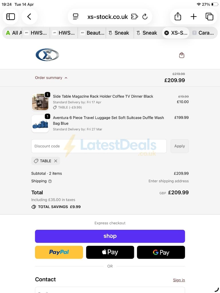 Screenshot of the XS-Stock discount code working