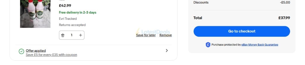 Screenshot of the ebay discount code working