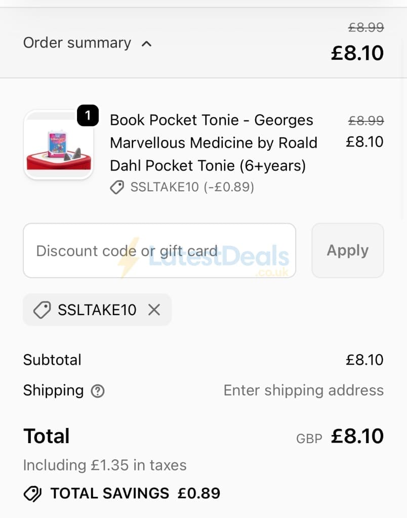 Screenshot of the Simply So Lovely discount code working