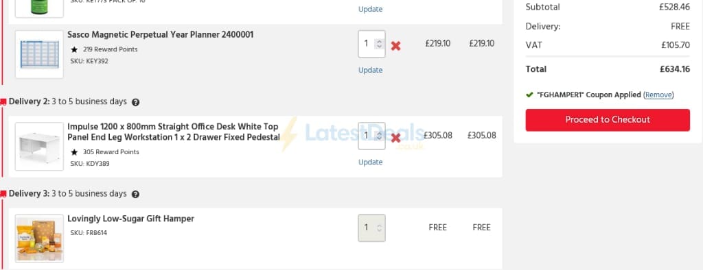 Screenshot of the UK Office Direct discount code working