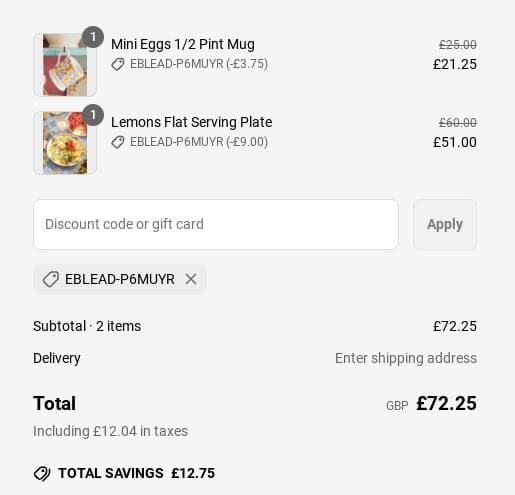 Screenshot of the Emma Bridgewater discount code working