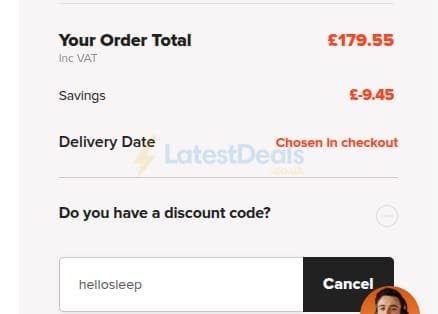 Screenshot of the MyNextMattress discount code working