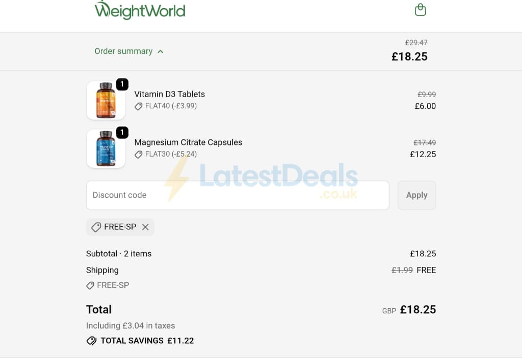 Screenshot of the WeightWorld discount code working