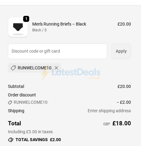 Screenshot of the Runderwear discount code working