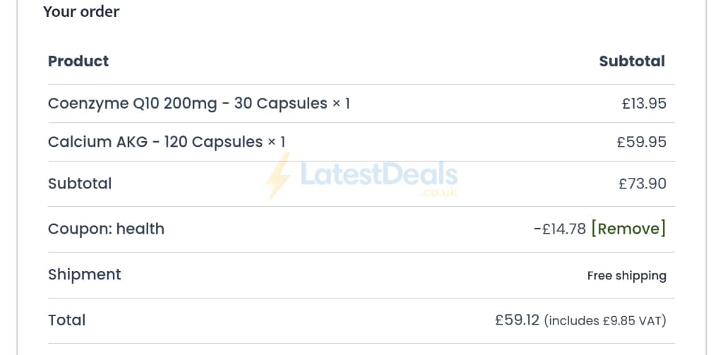 Screenshot of the Supplement Place discount code working