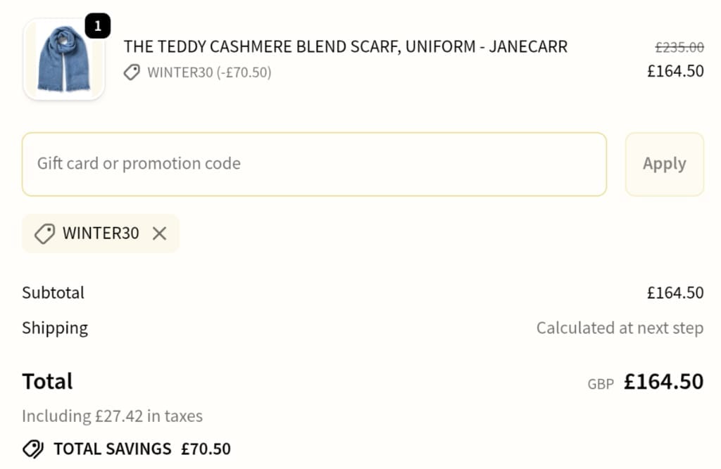 Screenshot of the Janecarr discount code working
