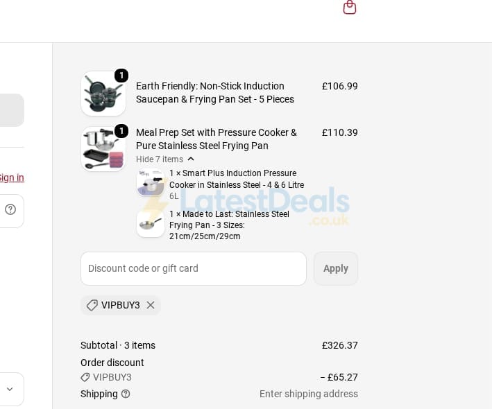Screenshot of the Prestige discount code working