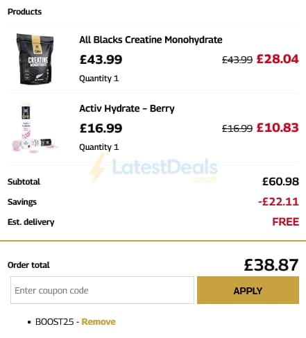 Screenshot of the Healthspan UK Elite discount code working