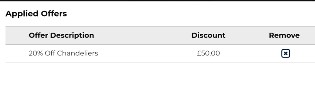 Screenshot of the Castlegate Lights discount code working