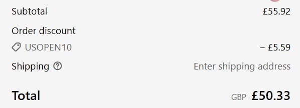 Screenshot of the All Things Tennis discount code working