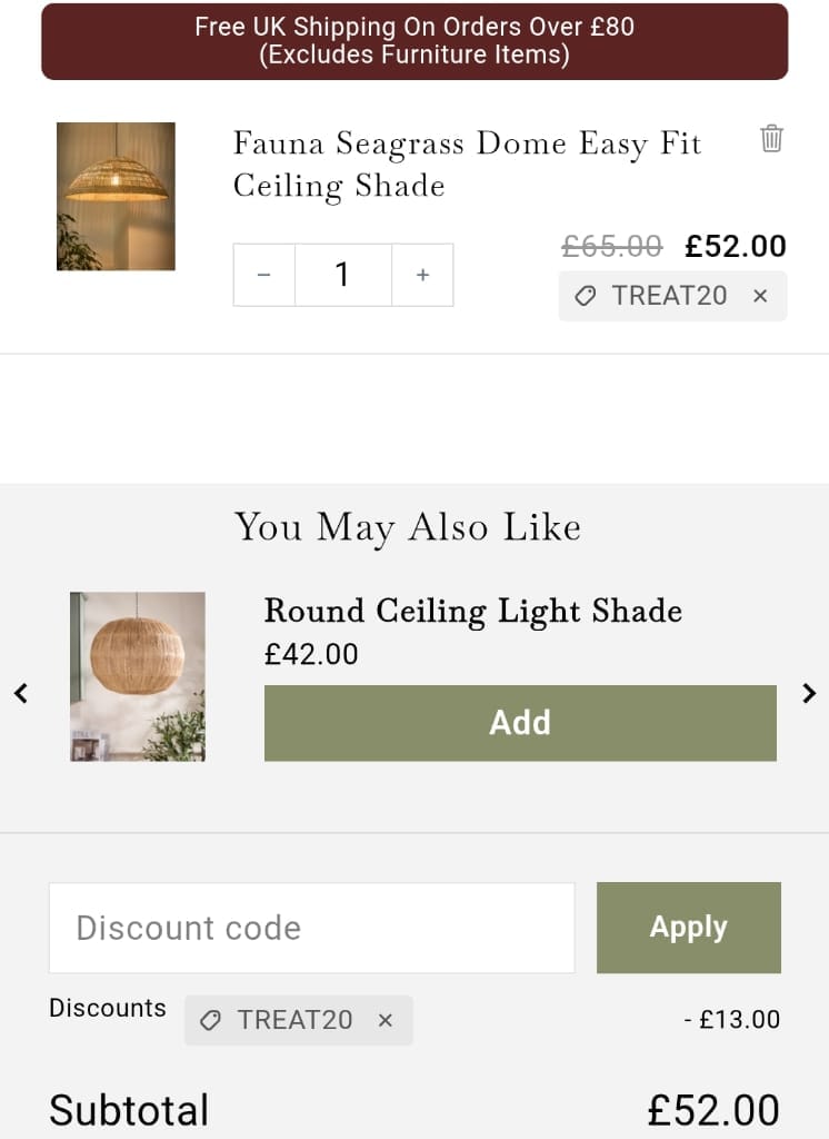 Screenshot of the Dibor discount code working