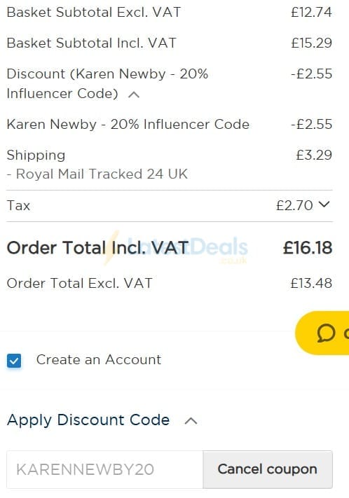Screenshot of the BioCare discount code working